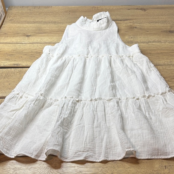 Women’s Pomander Place Gauze Morgan Swing Tiered Mini Dress White Size Large - Picture 3 of 9